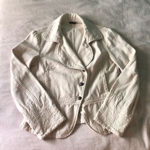 Sisley Cream Embroidered Military Denim Jacket 14